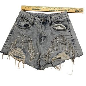 Diamond Tassel Distressed Shorts